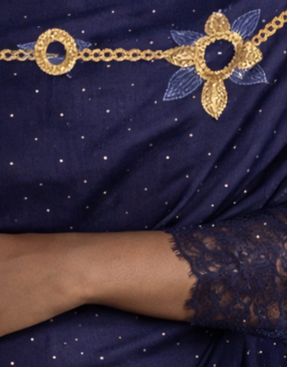 Melhfa bleu nuit brodée dorée