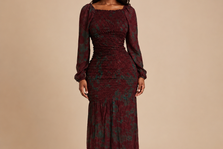 Robe longue smockee imprimée