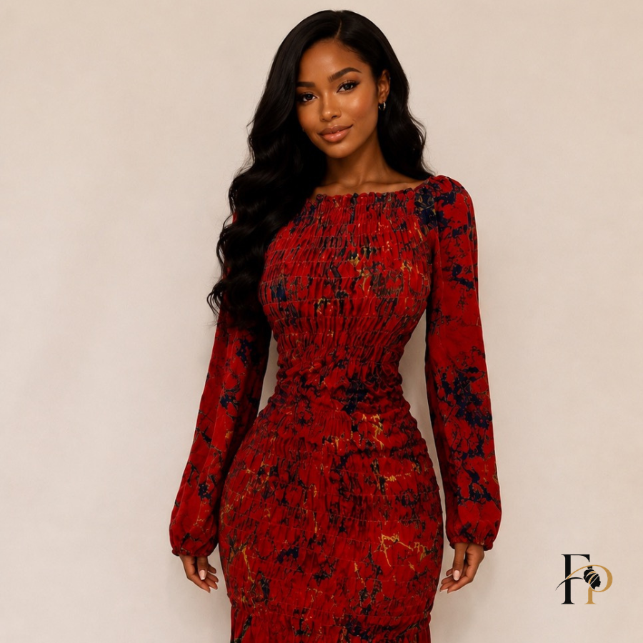 Robe longue smockée imprimée