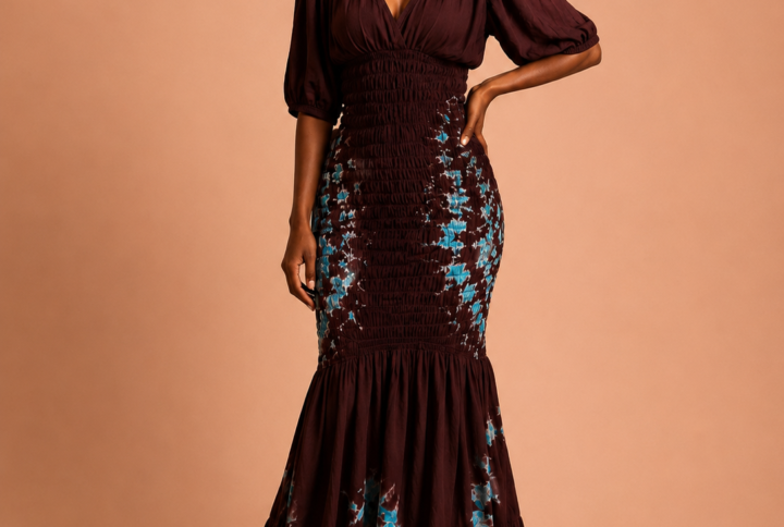 Robe longue tie-dye bordeaux & bleu canard
