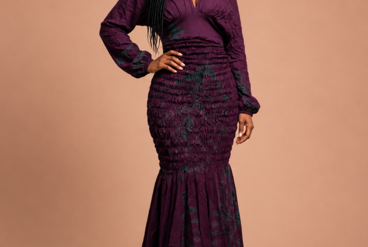 Robe longue smockee violette