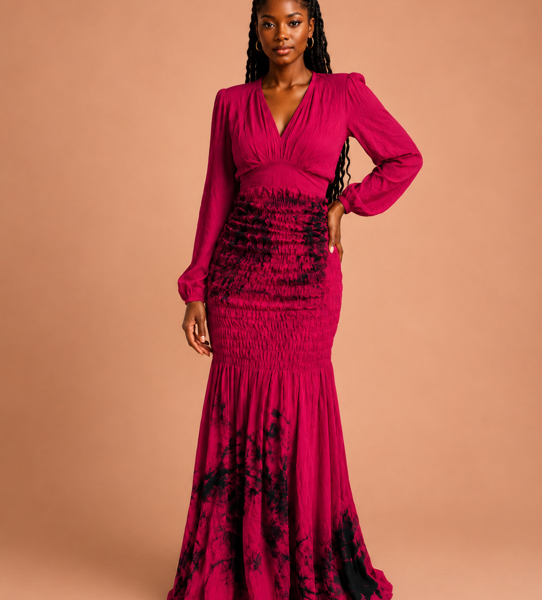 Robe smockee rose et noire
