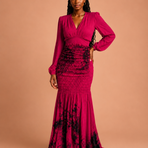 Robe longue tie-dye rose et noire