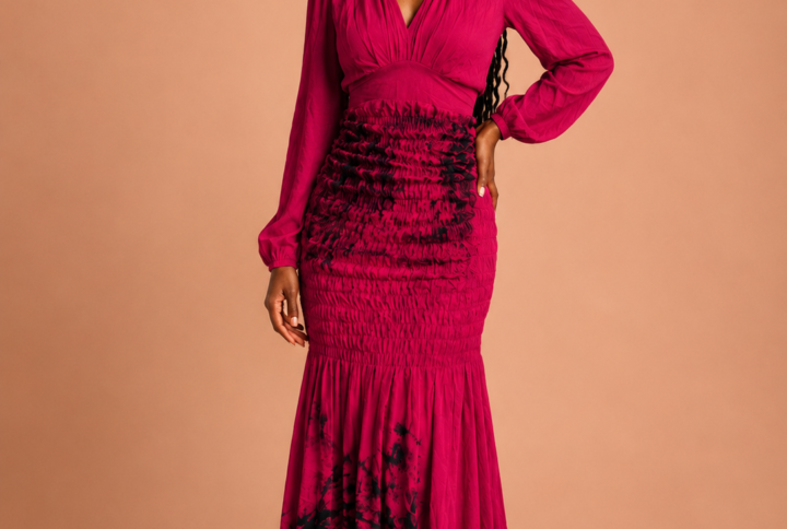 Robe smockee rose et noire