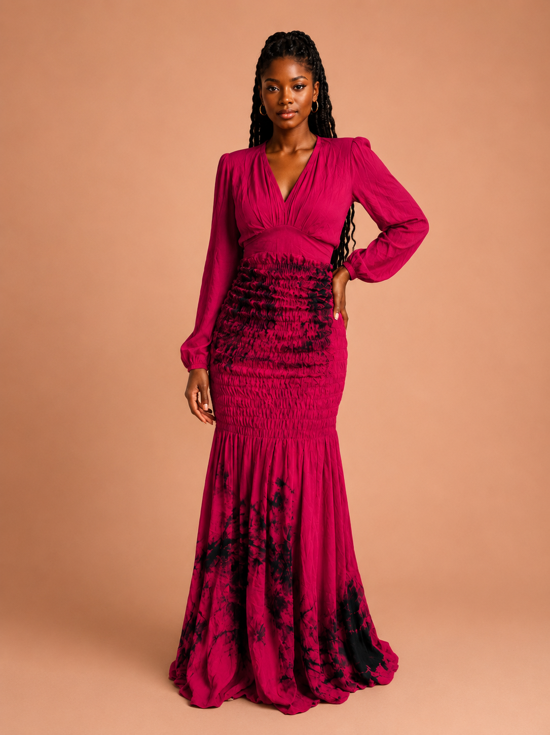 Robe smockee rose et noire