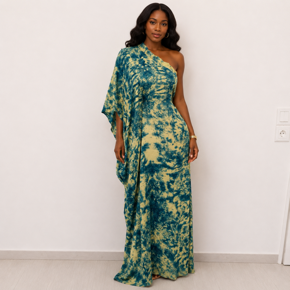 Robe Melhfa Asymétrique jaune et bleue