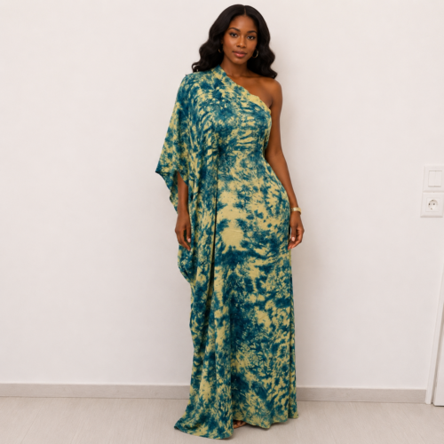 Robe Melhfa Asymétrique jaune et bleue