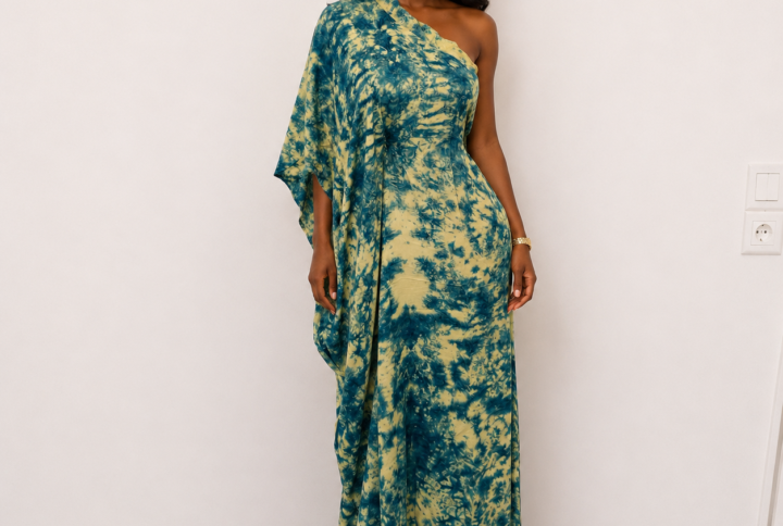 Robe asymétrique vert jaune