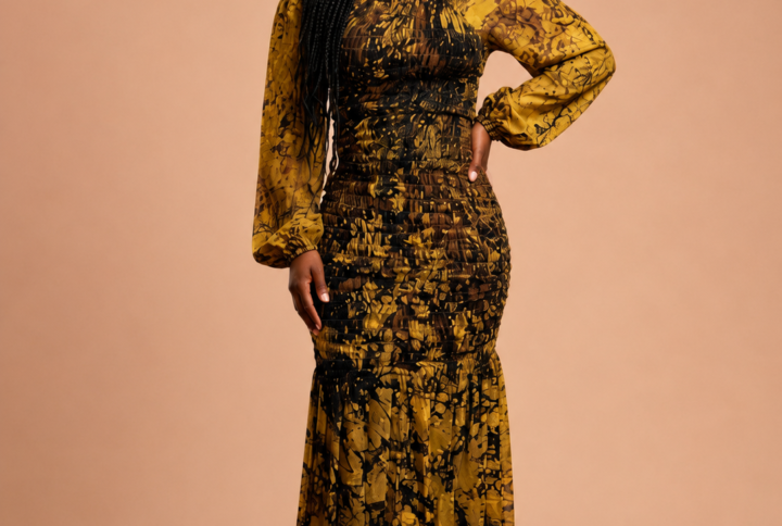 Robe longue smockée imprimée