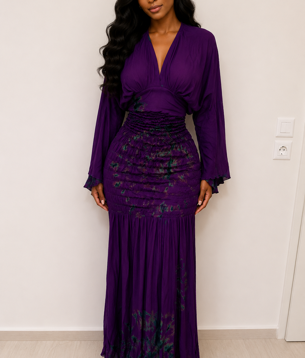 Robe longue smockee violette
