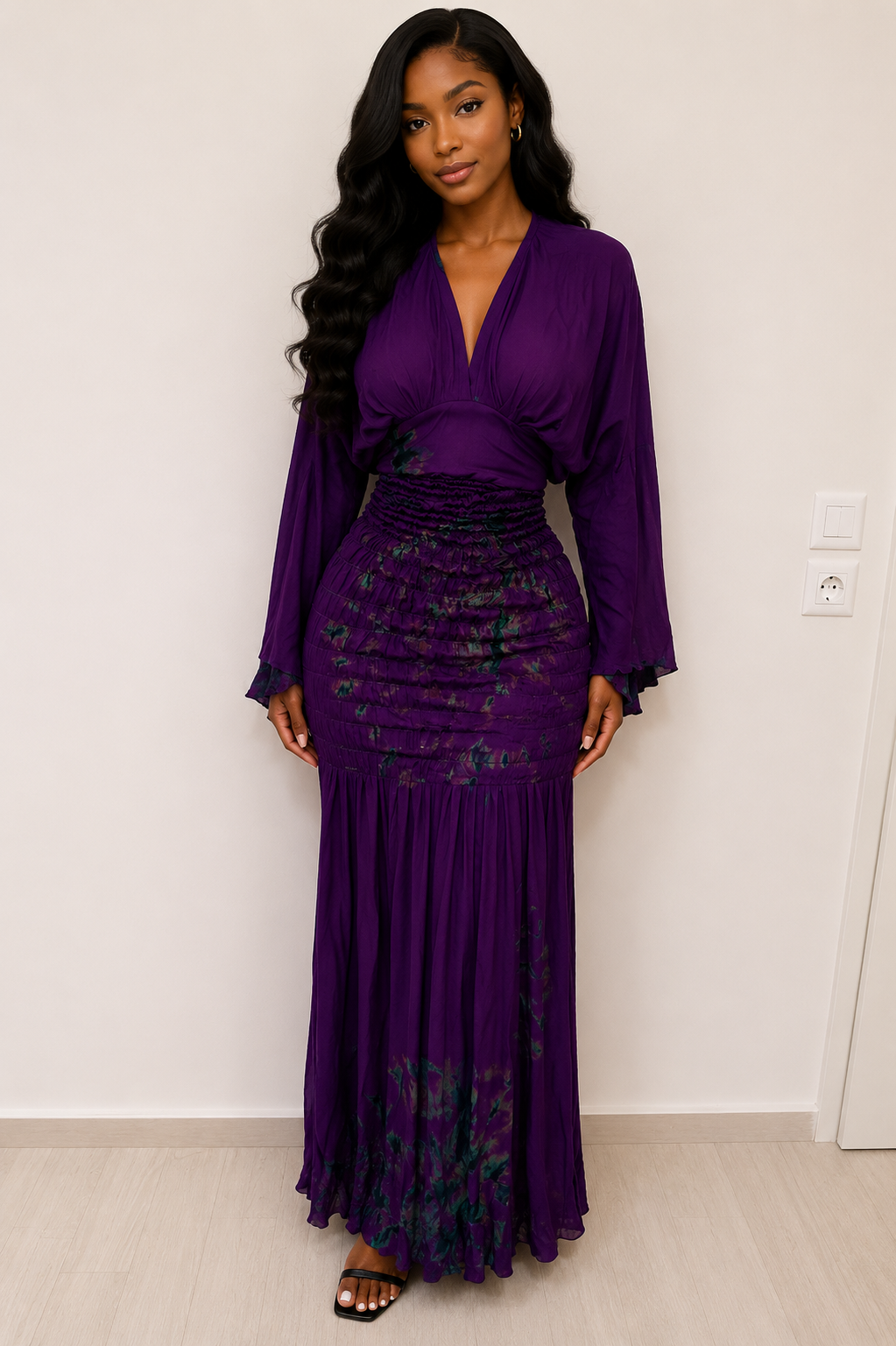 Robe longue smockee violette