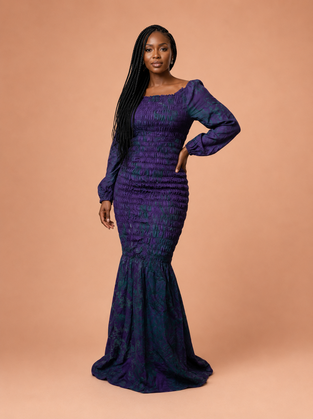 Robe longue smockée imprimée