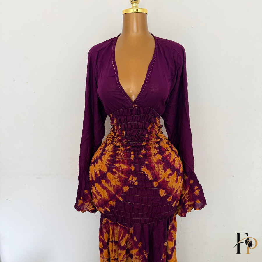 Robe Nafissa bordeaux et orange