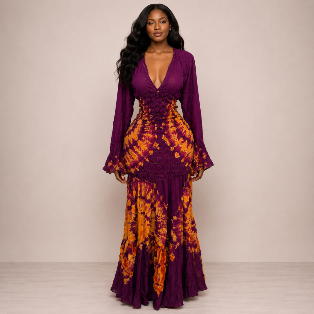 Robe Nafissa en tissu Melhfa à manches longues