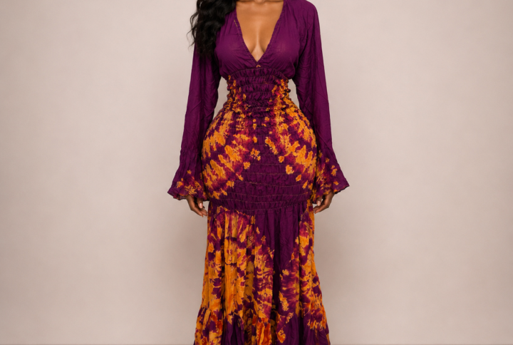 Robe Nafissa bordeaux et orange