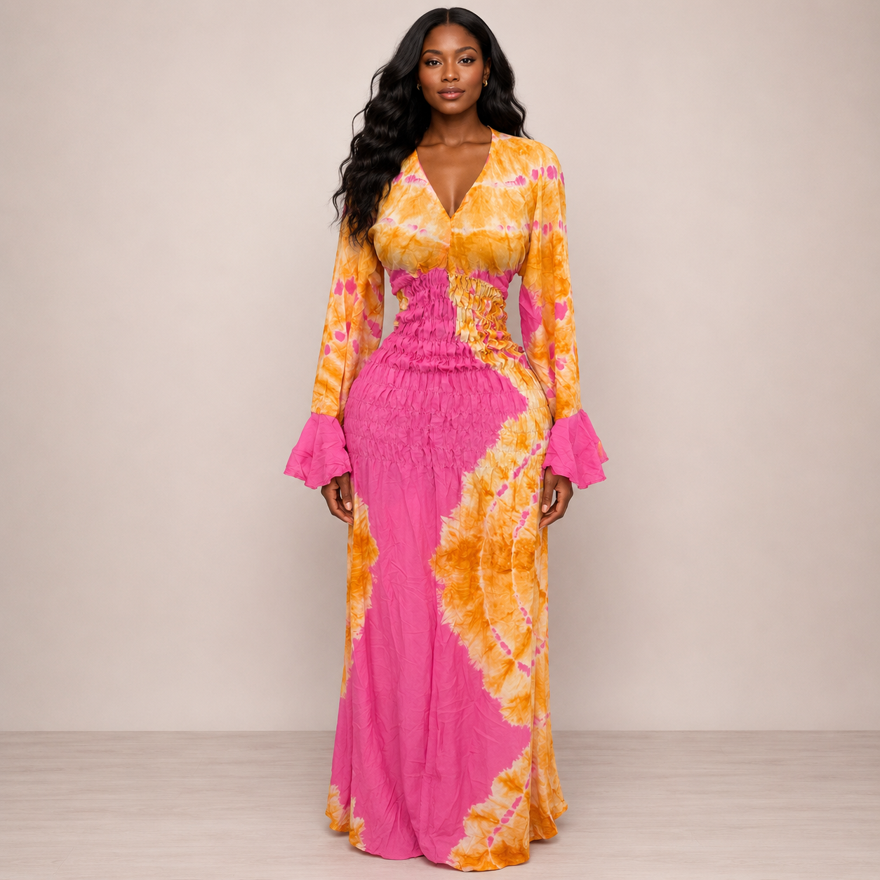 Robe Nafissa rose et jaune