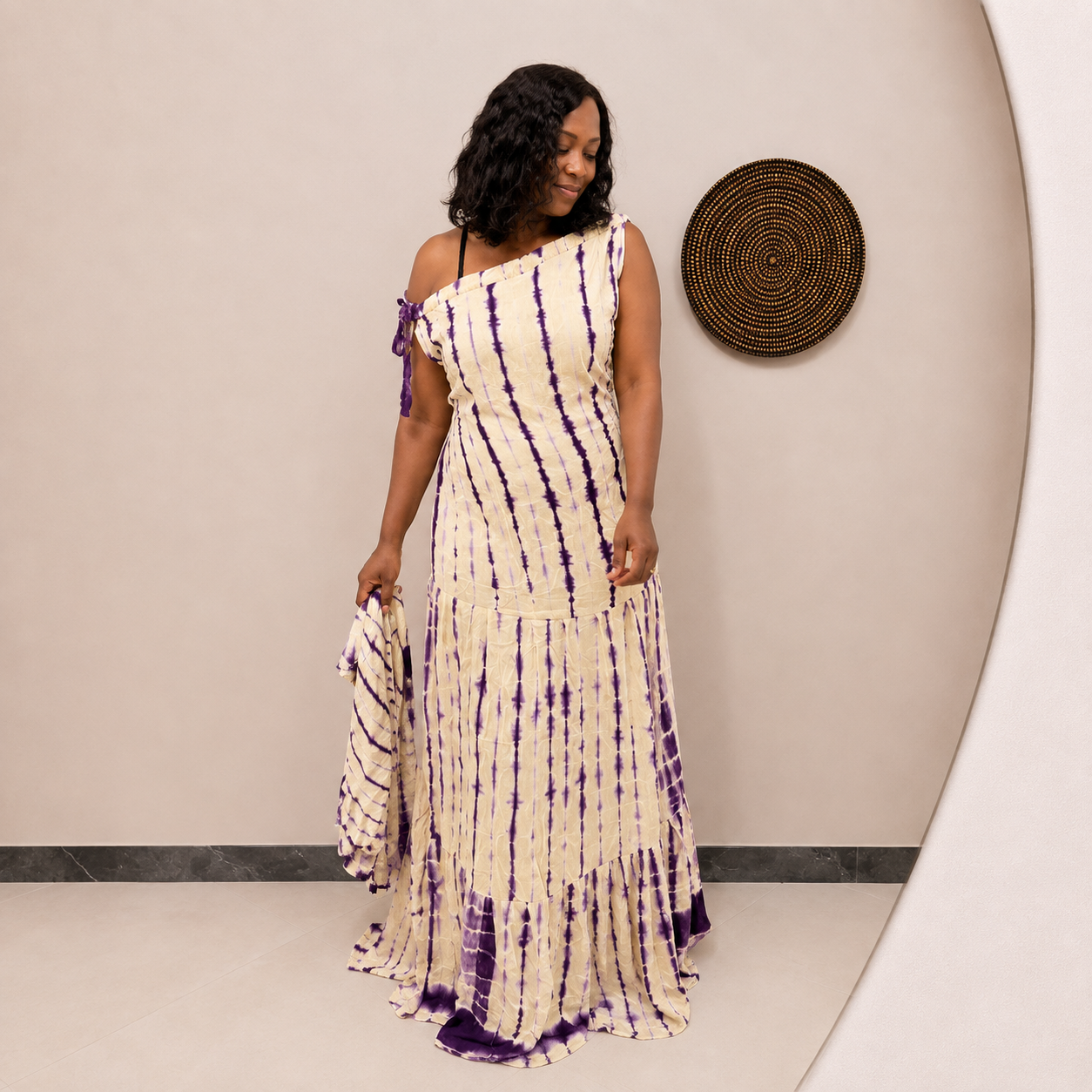 Robe coumba blanc et violet foncé