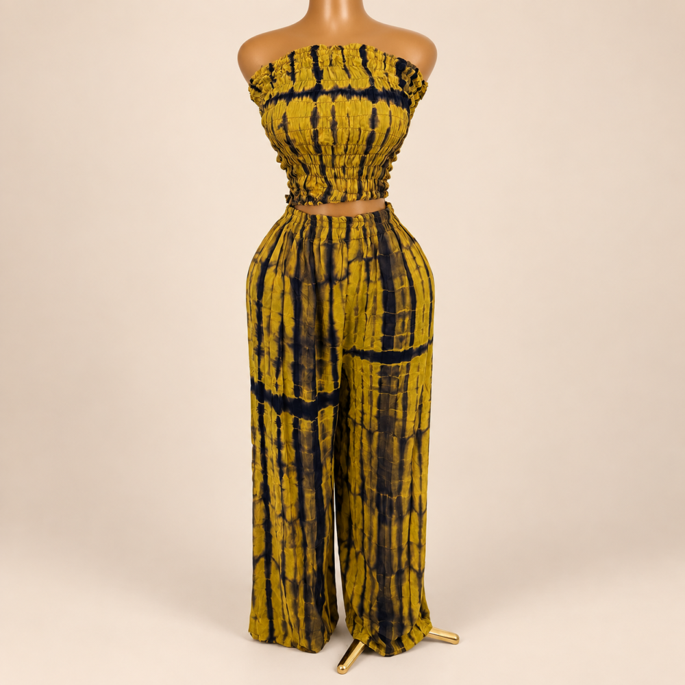 Ensemble Nabou – Bustier smocké & pantalon fluide tie & dye