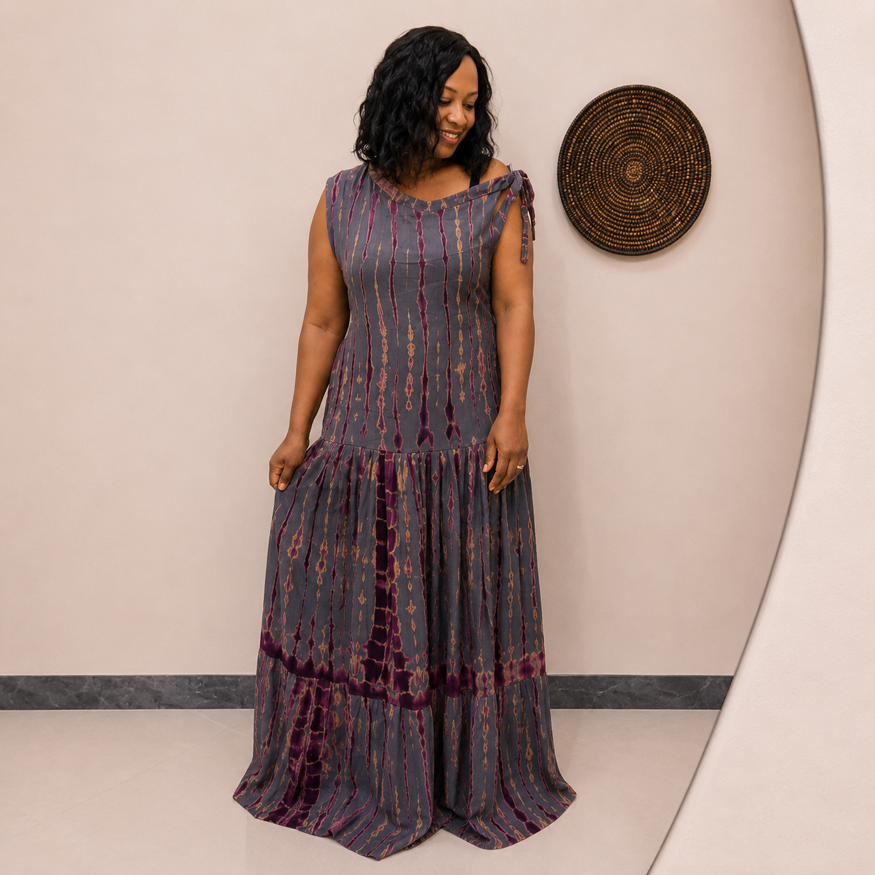 Robe coumba gris et bordeaux