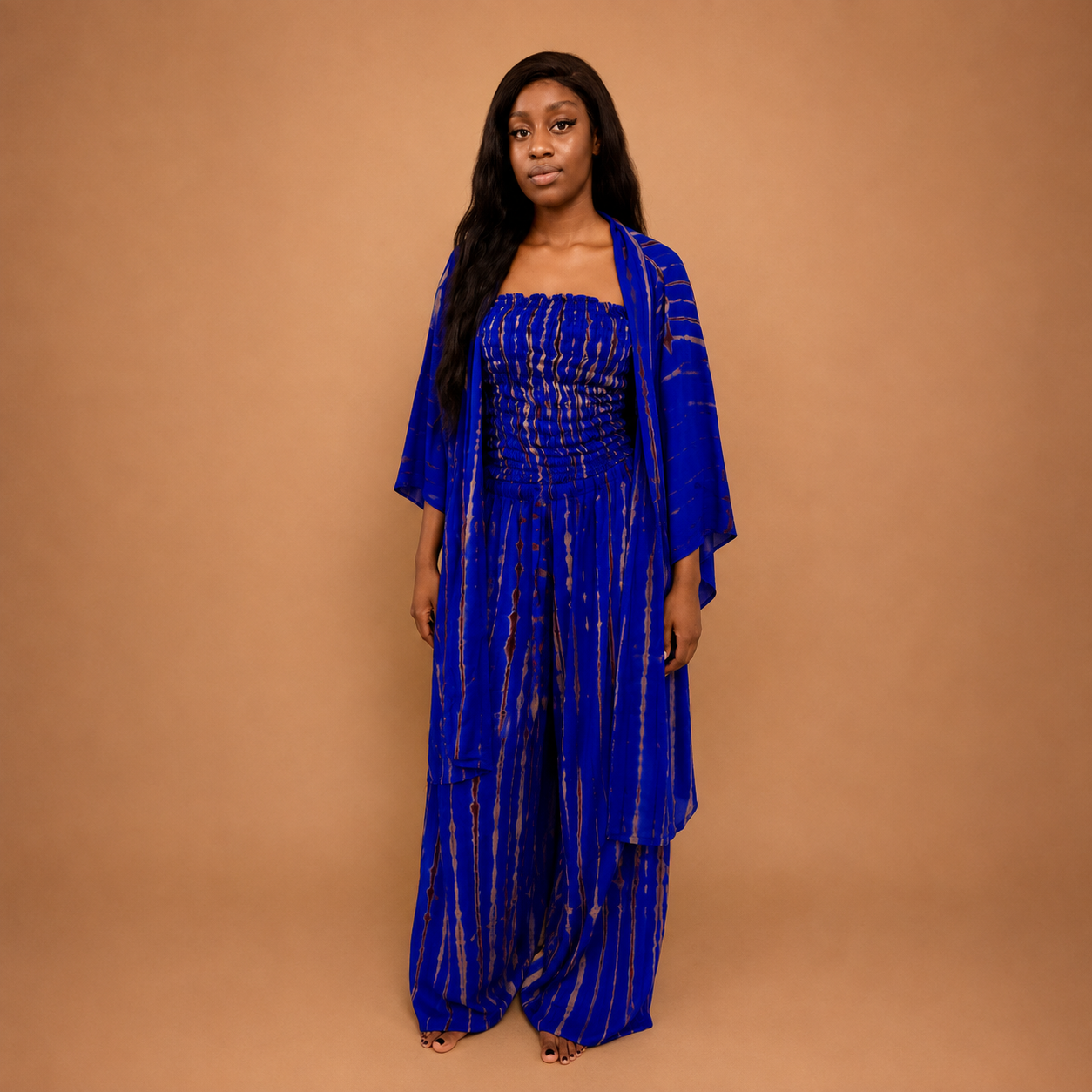 Ensemble bleu majorelle bustier pantalon et kimono assorti