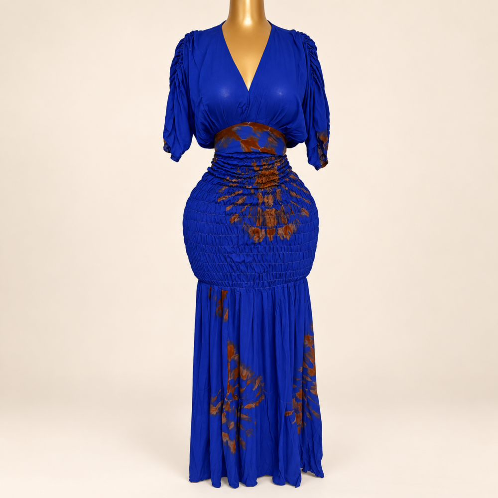 Robe smockée Aminata – Bleu Royal
