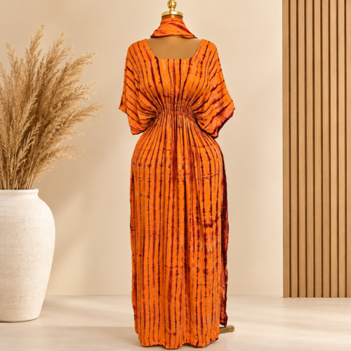 Robe Melhfa Néné – Orange Tie & Dye